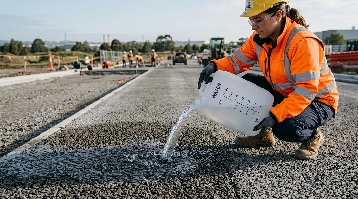 Geçirgen beton test cihazları ile yapılan infiltrasyon testi uygulaması.